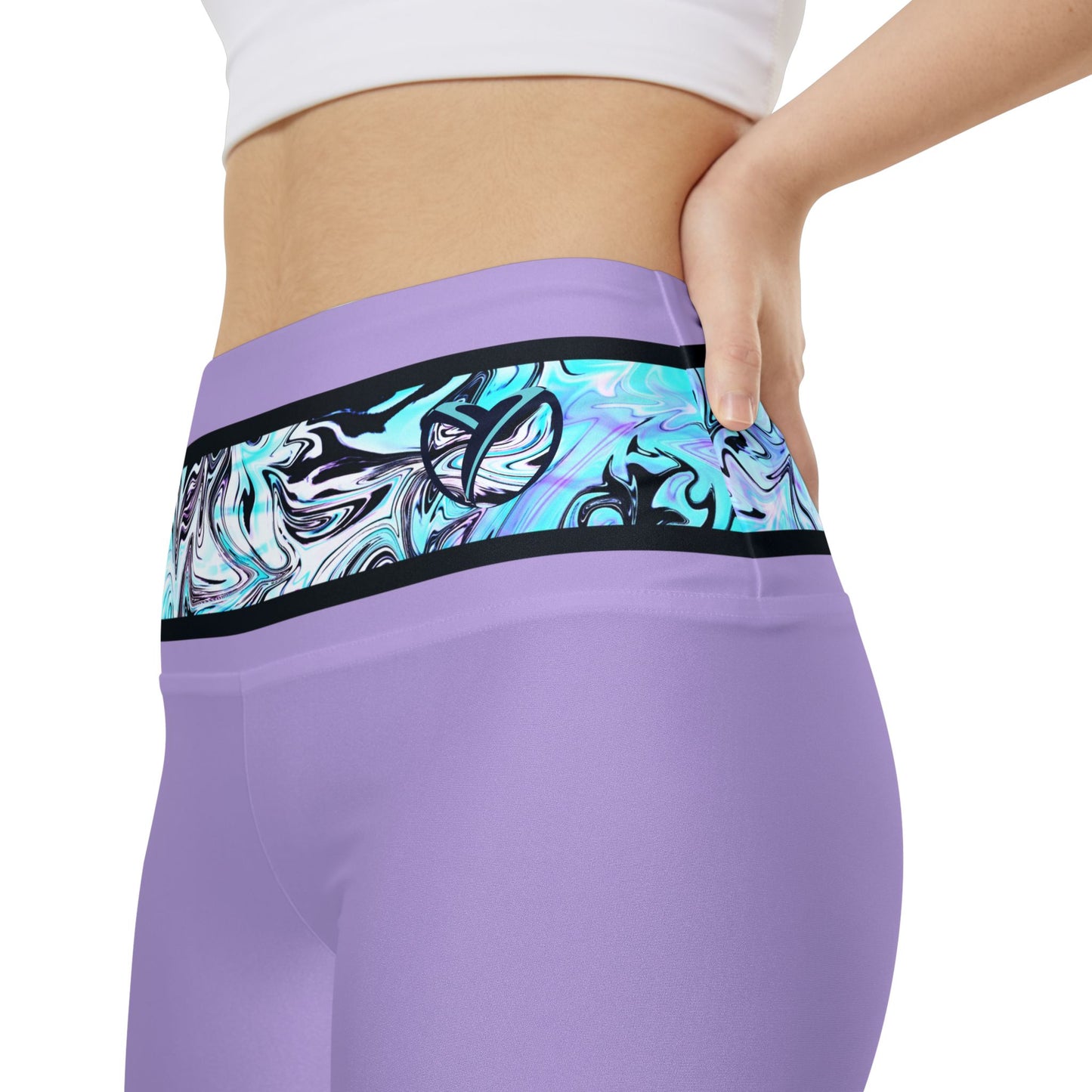 Lavender Trails High Waisted Polyester/Spandex Shorts (Back Logo)