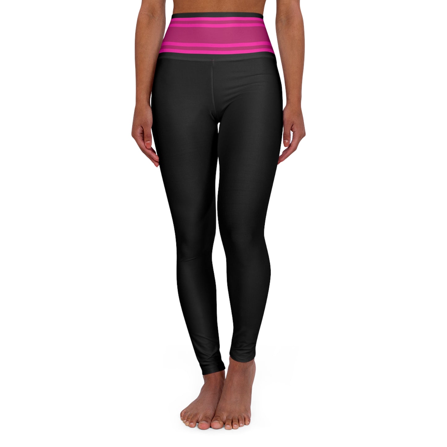 Pink Stripe Waistband Basic Black & Pink Leggings