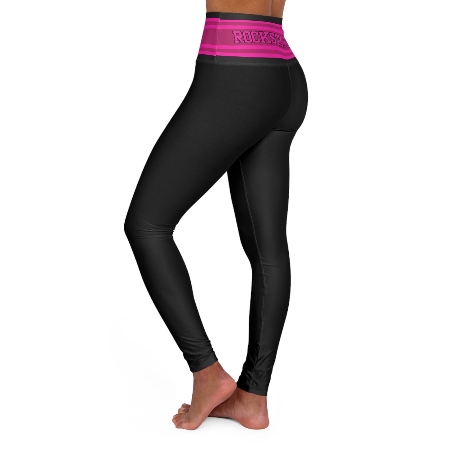 Pink Stripe Waistband Basic Black & Pink Leggings