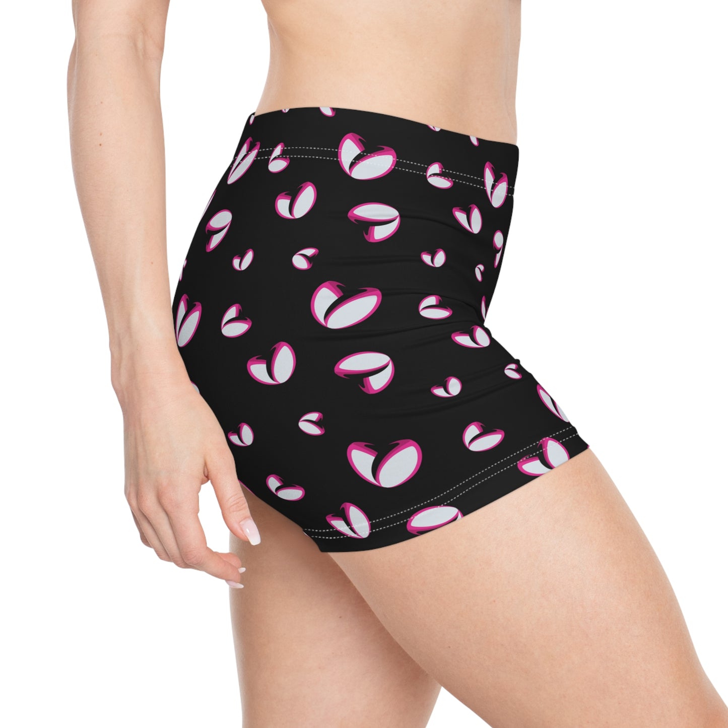 Rockstar Rugby Women's Stretchy Shorts (Black - Heart Logo)