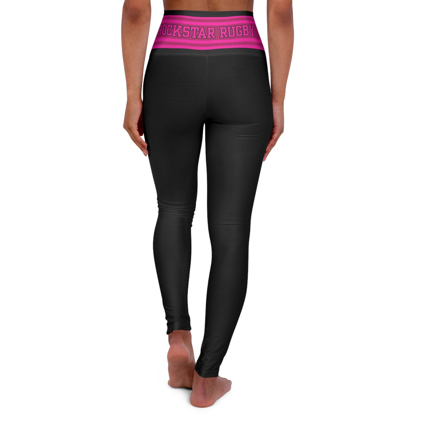 Pink Stripe Waistband Basic Black & Pink Leggings