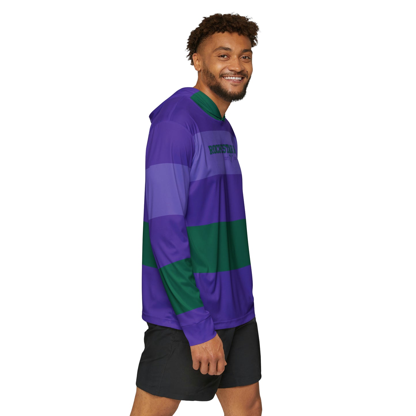 Grape Soda Rugby Stripes Light Weight Moisture Wicking Hoodie