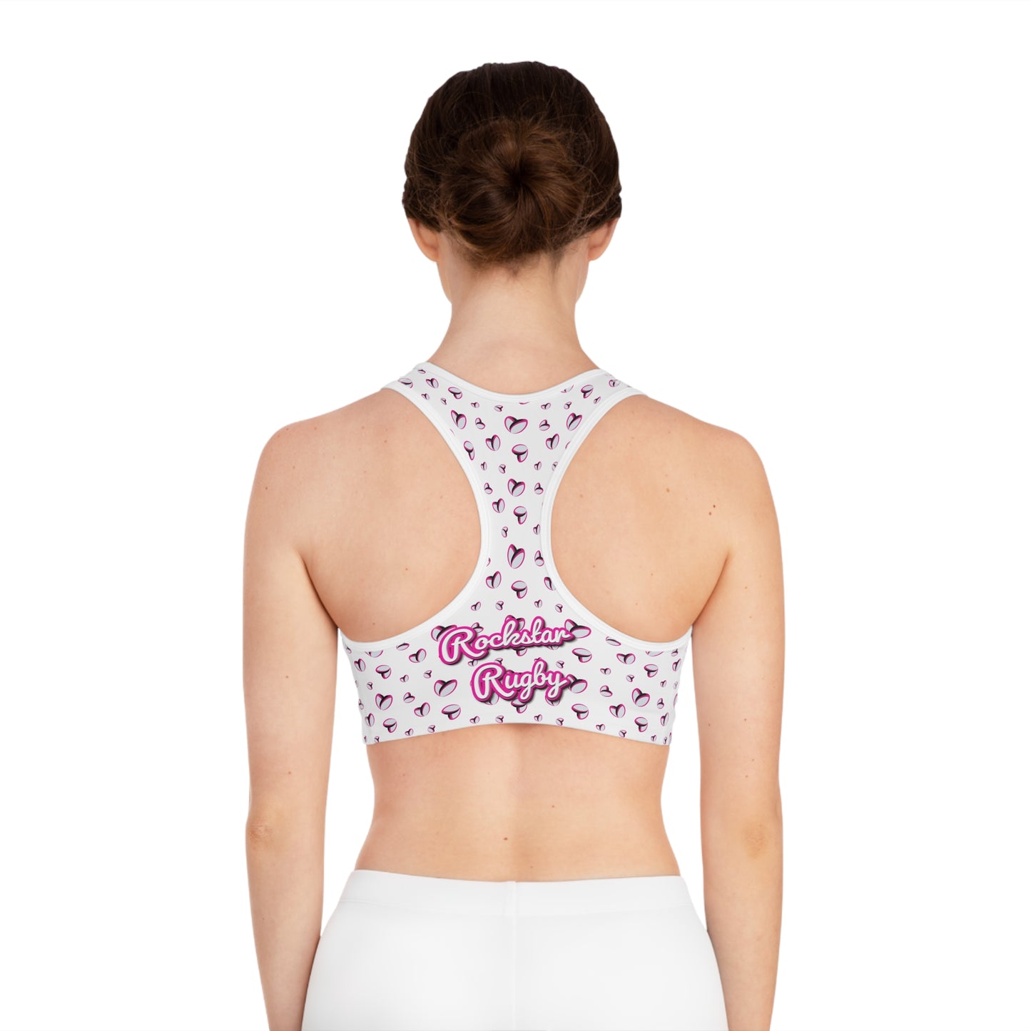 Rockstar Rugby Moisture-Wicking Sports Bra (White - Heart Logo)
