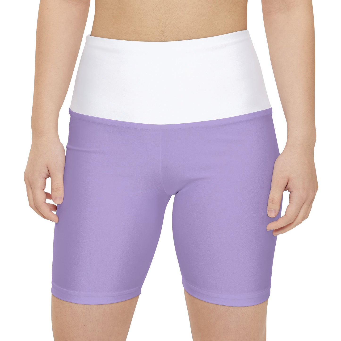 Blueberry Trails High Waisted Polyester/Spandex Shorts - Lavender & White