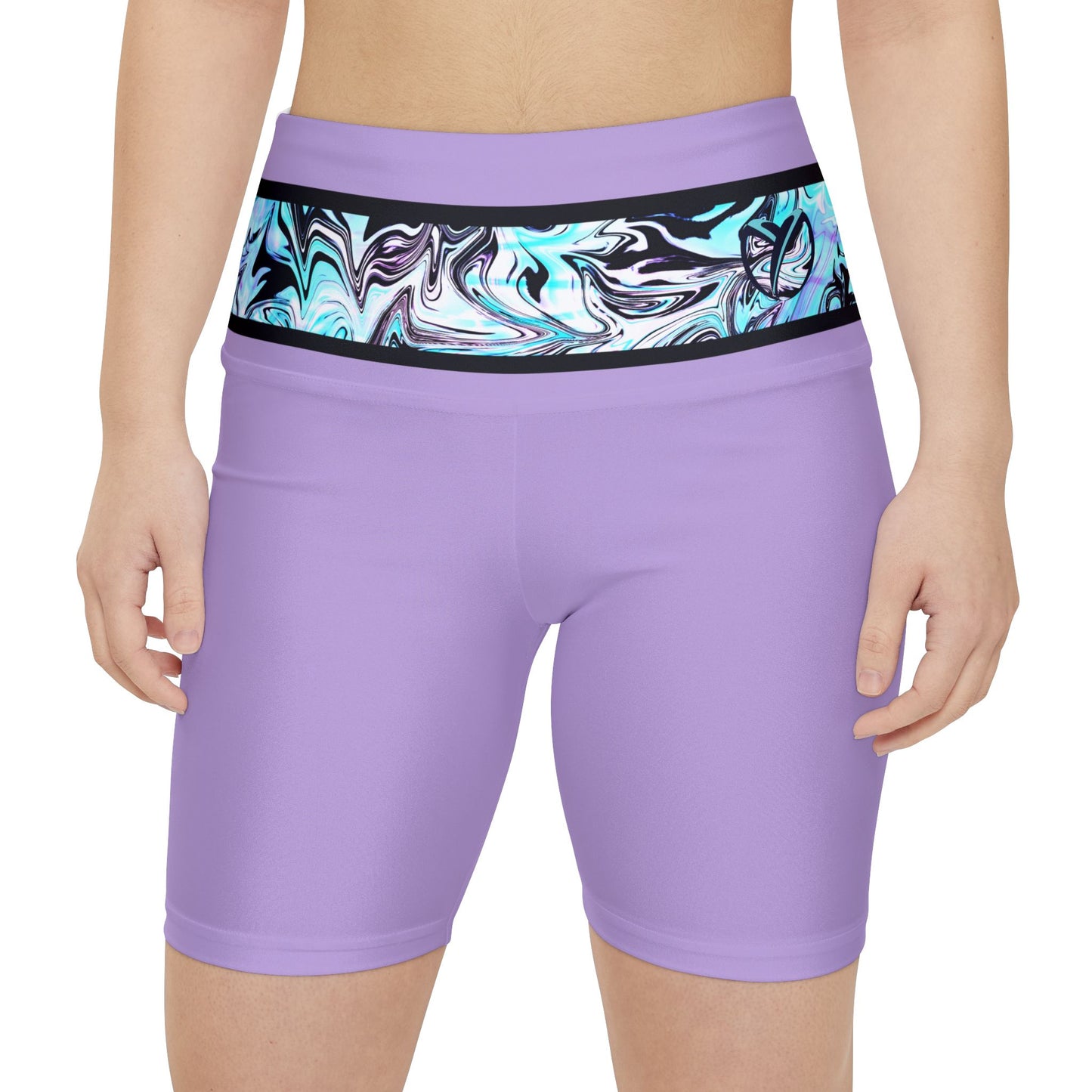 Lavender Trails High Waisted Polyester/Spandex Shorts (Back Logo)