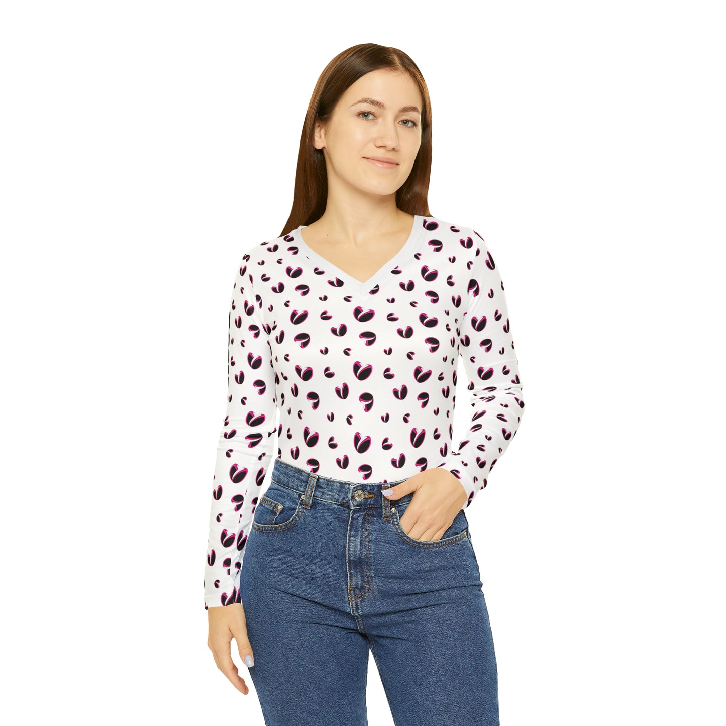 Rugby <3's  Long Sleeve V-neck Shirt (White)