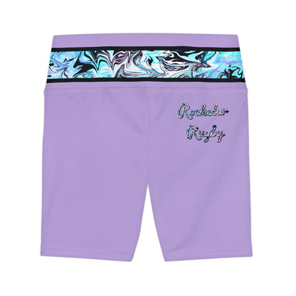Lavender Trails High Waisted Polyester/Spandex Shorts (Back Logo)