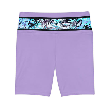 Lavender Trails High Waisted Polyester/Spandex Shorts (Back Logo)