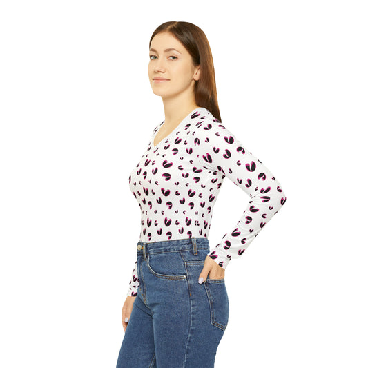Rugby <3's  Long Sleeve V-neck Shirt (White)