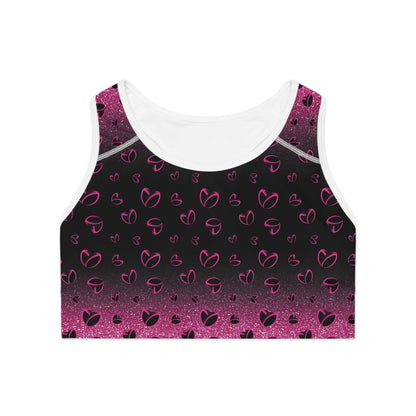 Pink Stardust & <3's Moisture Wicking Sports Bra (Back Logo)