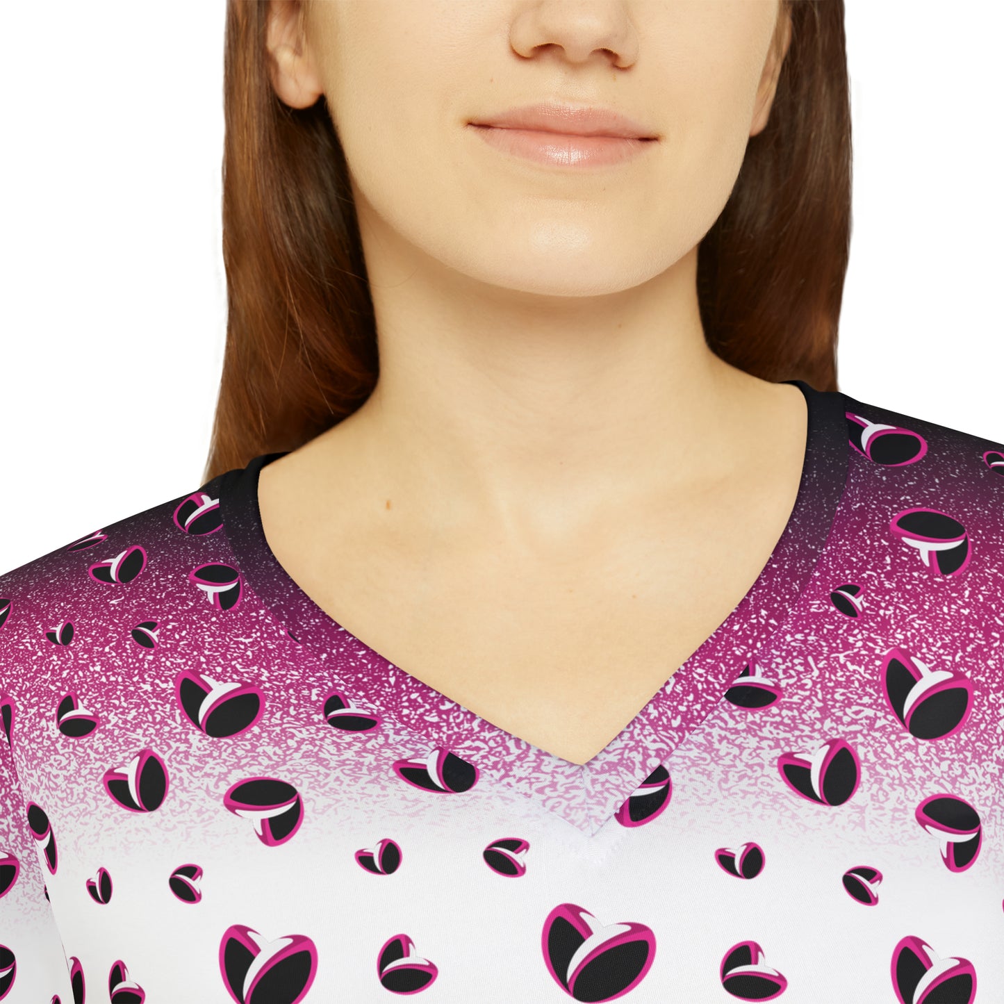 Pink Stardust & <3's Long Sleeve V-neck Shirt