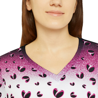 Pink Stardust & <3's Long Sleeve V-neck Shirt