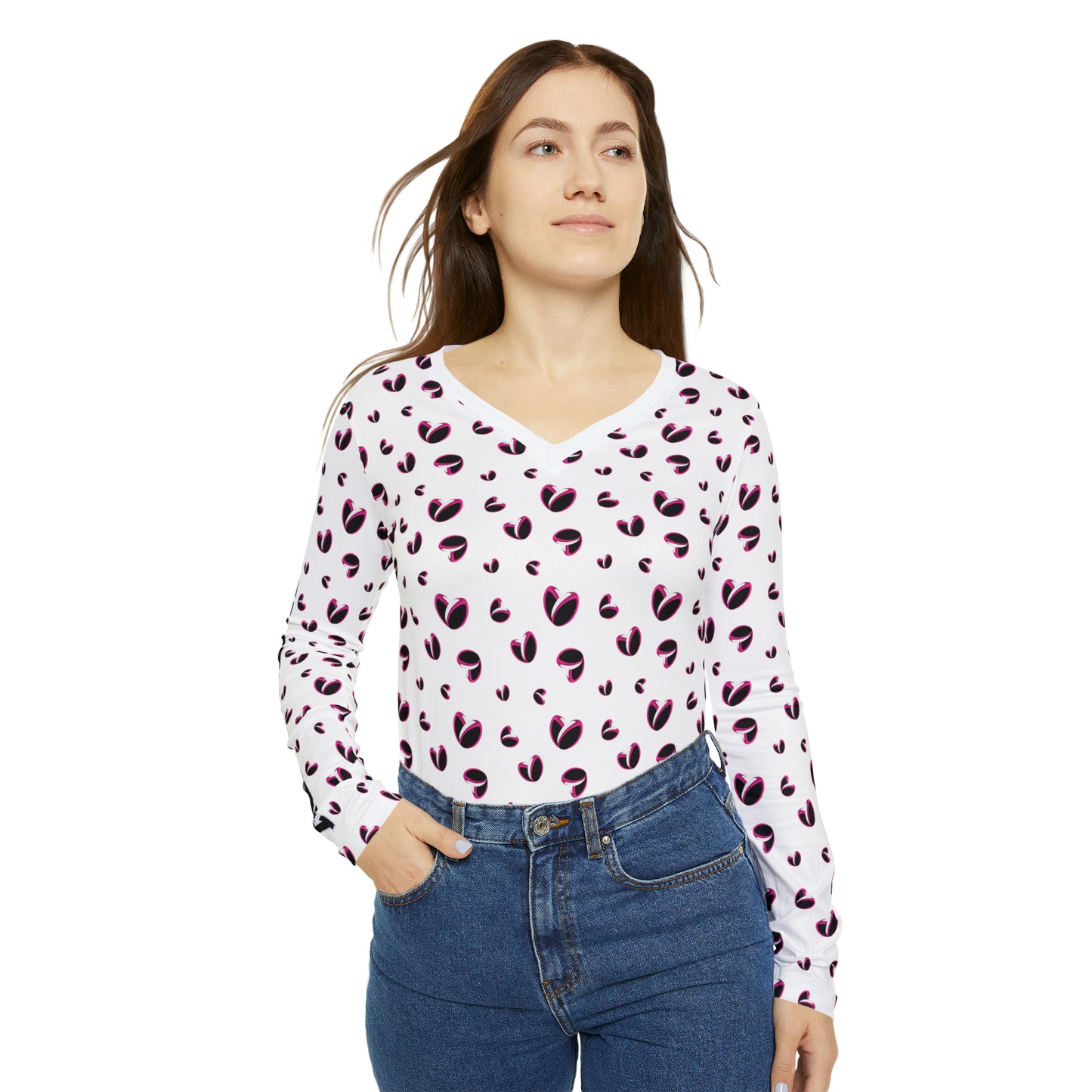 Rugby <3's  Long Sleeve V-neck Shirt (White)