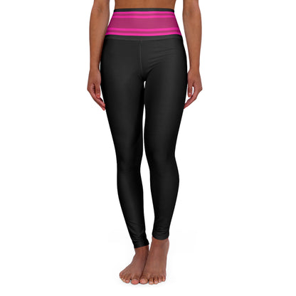 Pink Stripe Waistband Basic Black & Pink Leggings