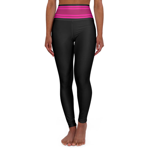 Pink Stripe Waistband Basic Black & Pink Leggings