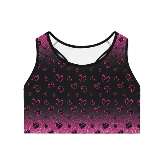 Pink Stardust & <3's Moisture Wicking Sports Bra (Back Logo)