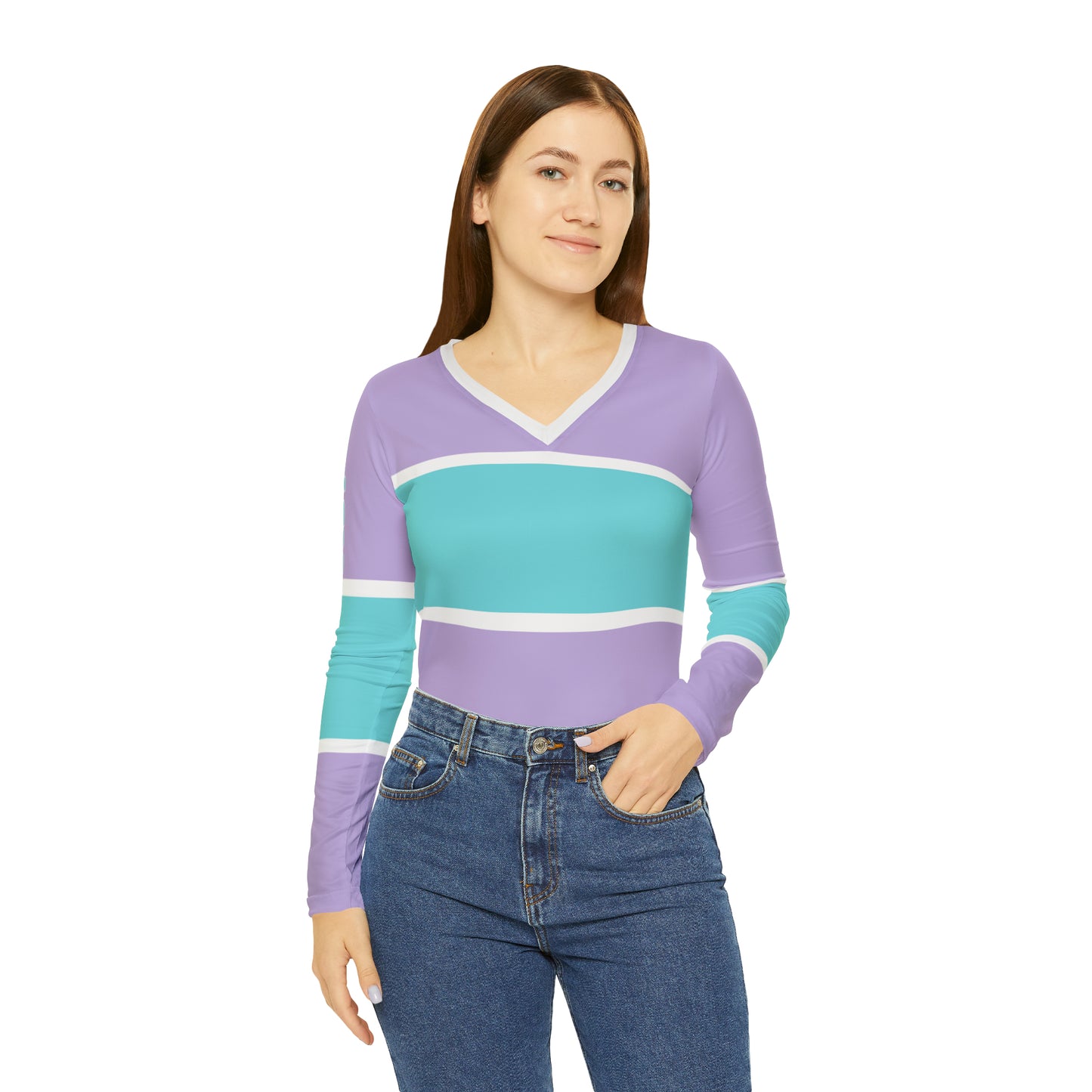 Aqua & Lavender V-neck Shirt