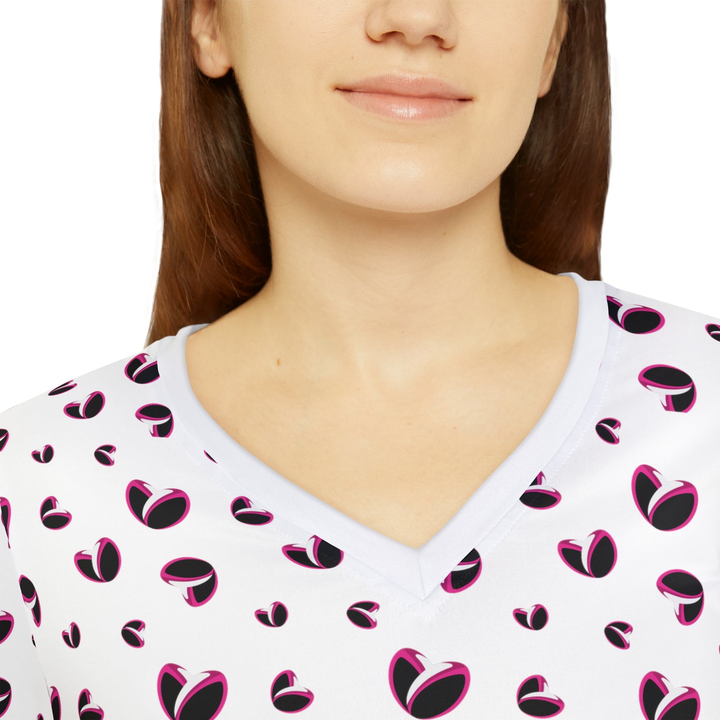 Rugby <3's  Long Sleeve V-neck Shirt (White)