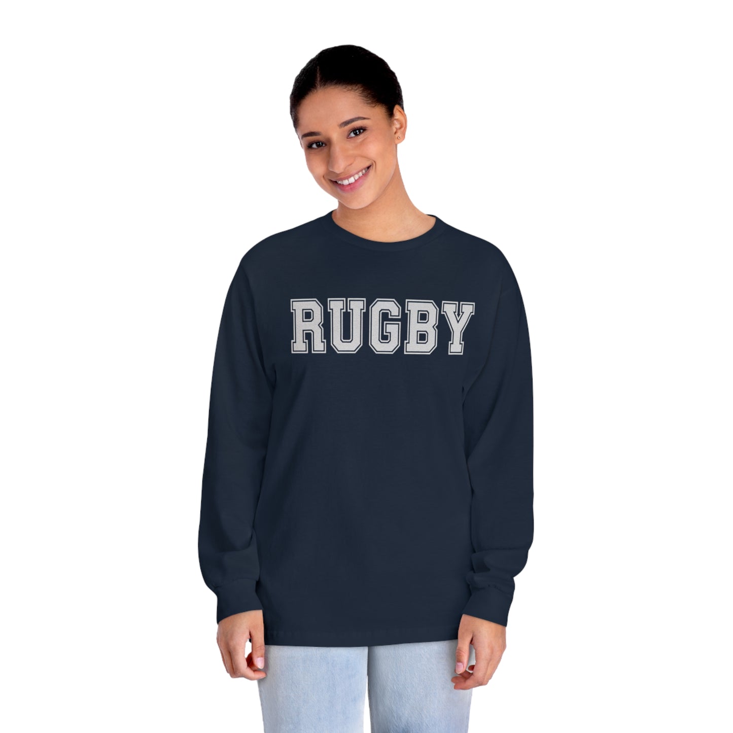 American Apparel Navy Rugby Long Sleeve T-Shirt