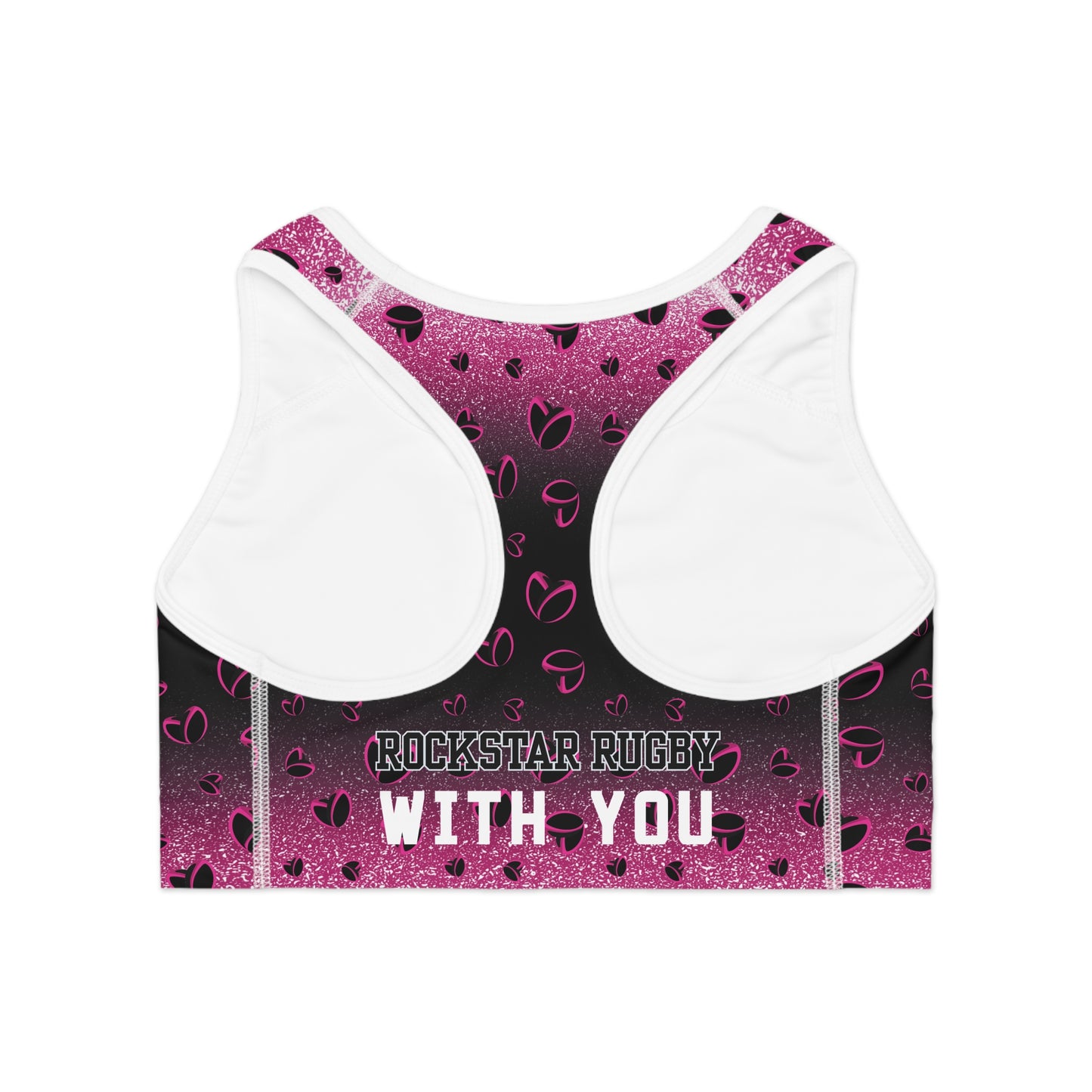 Pink Stardust & <3's Moisture Wicking Sports Bra (Back Logo)