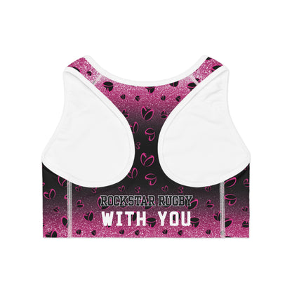 Pink Stardust & <3's Moisture Wicking Sports Bra (Back Logo)
