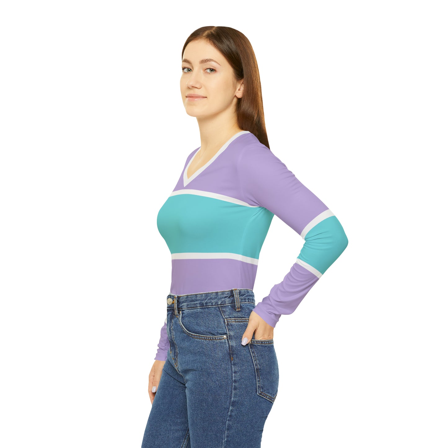 Aqua & Lavender V-neck Shirt