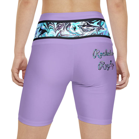 Lavender Trails High Waisted Polyester/Spandex Shorts (Back Logo)