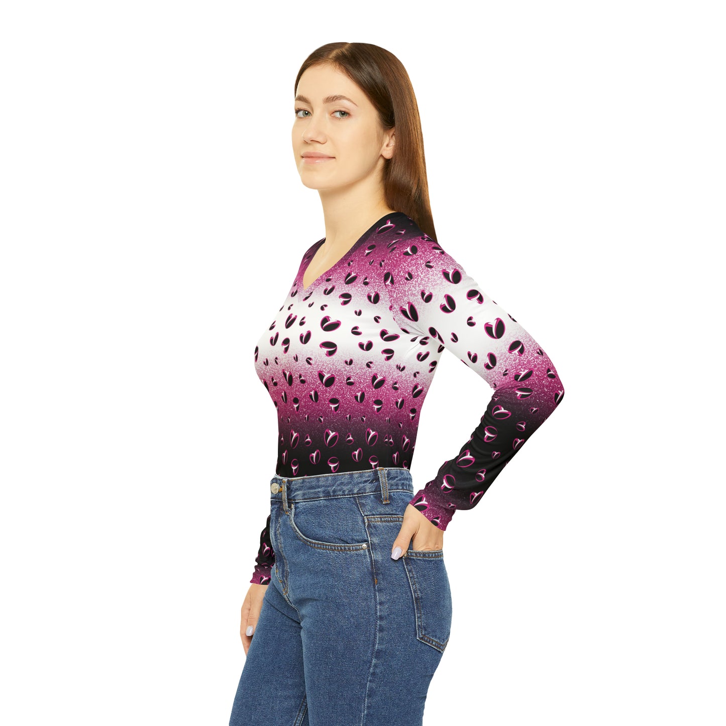 Pink Stardust & <3's Long Sleeve V-neck Shirt