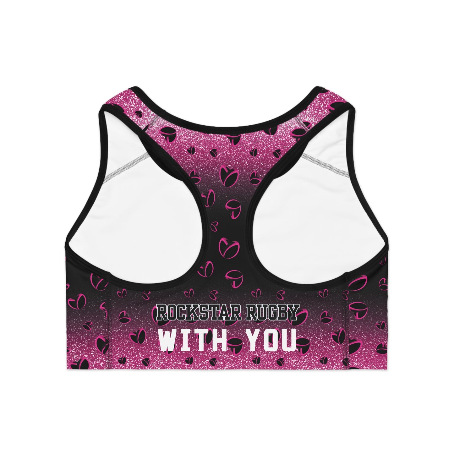 Pink Stardust & <3's Moisture Wicking Sports Bra (Back Logo)