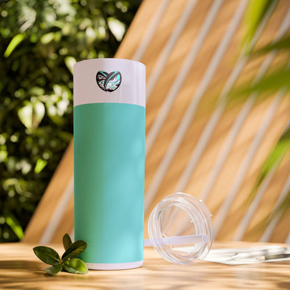 Glitter Aqua Skinny Tumbler with Straw, 20oz
