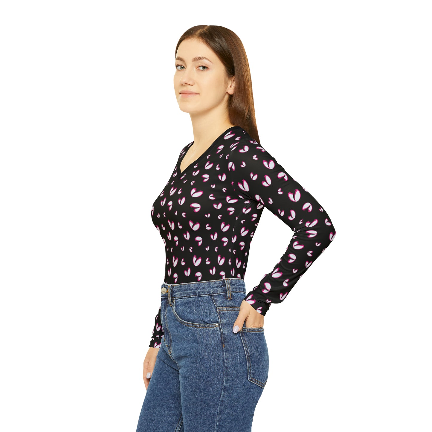 Rugby <3's  Long Sleeve V-neck Shirt (Black)