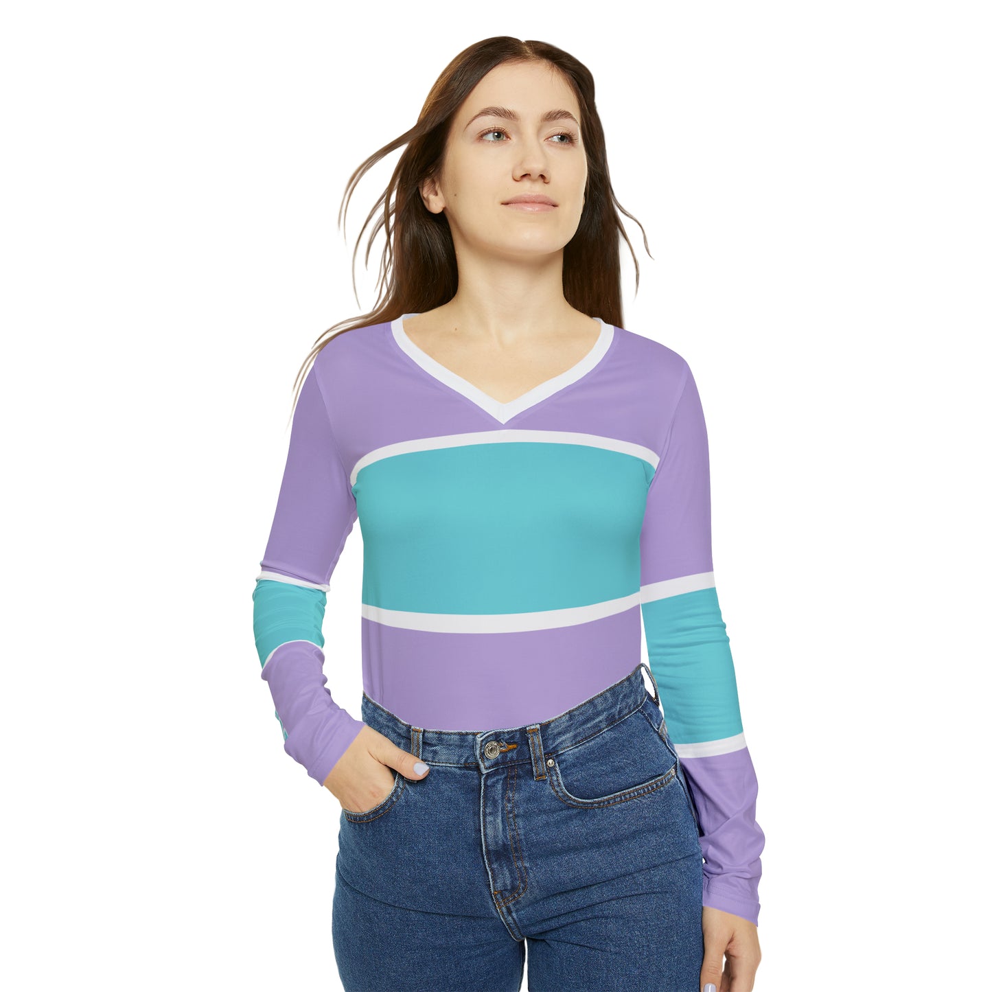 Aqua & Lavender V-neck Shirt
