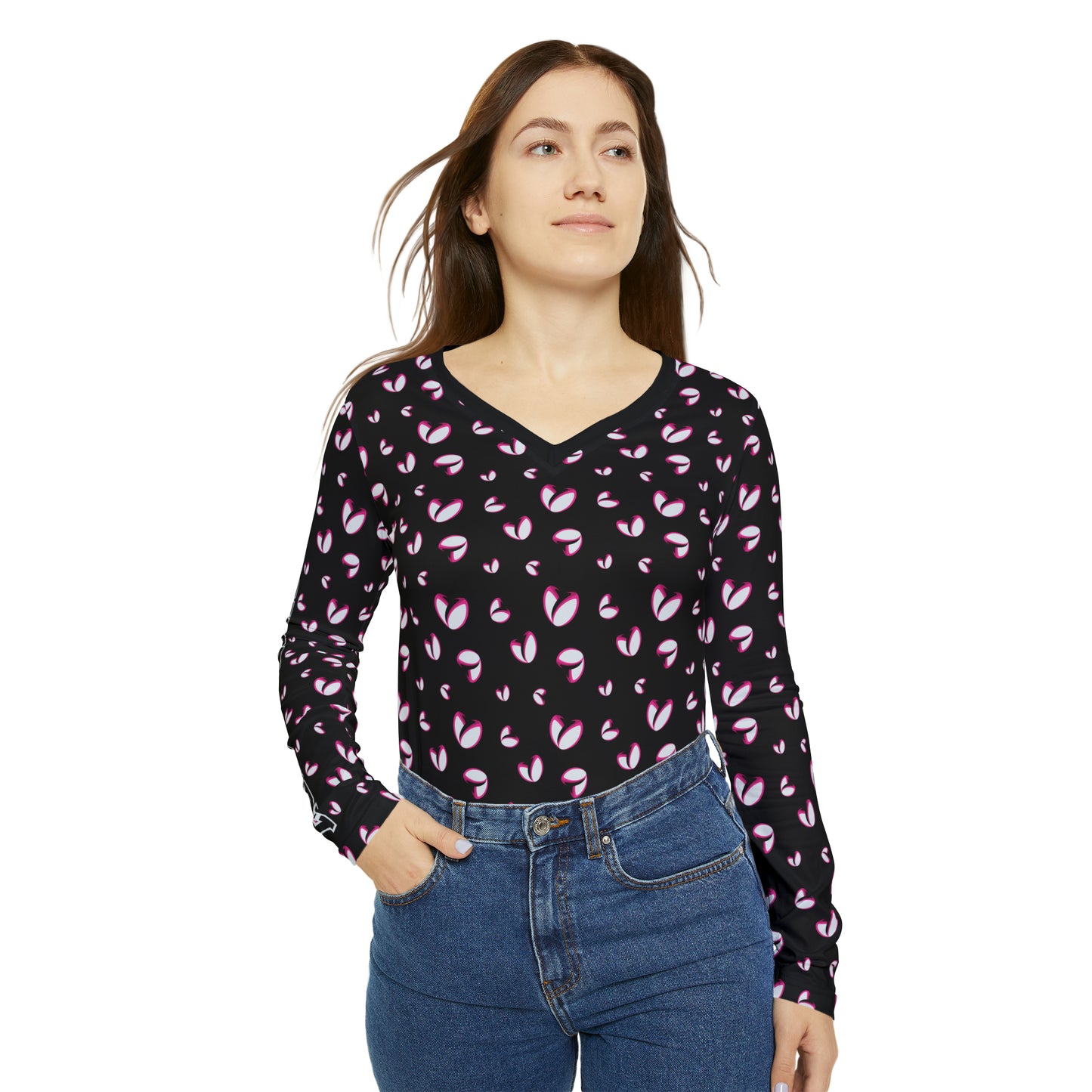 Rugby <3's  Long Sleeve V-neck Shirt (Black)