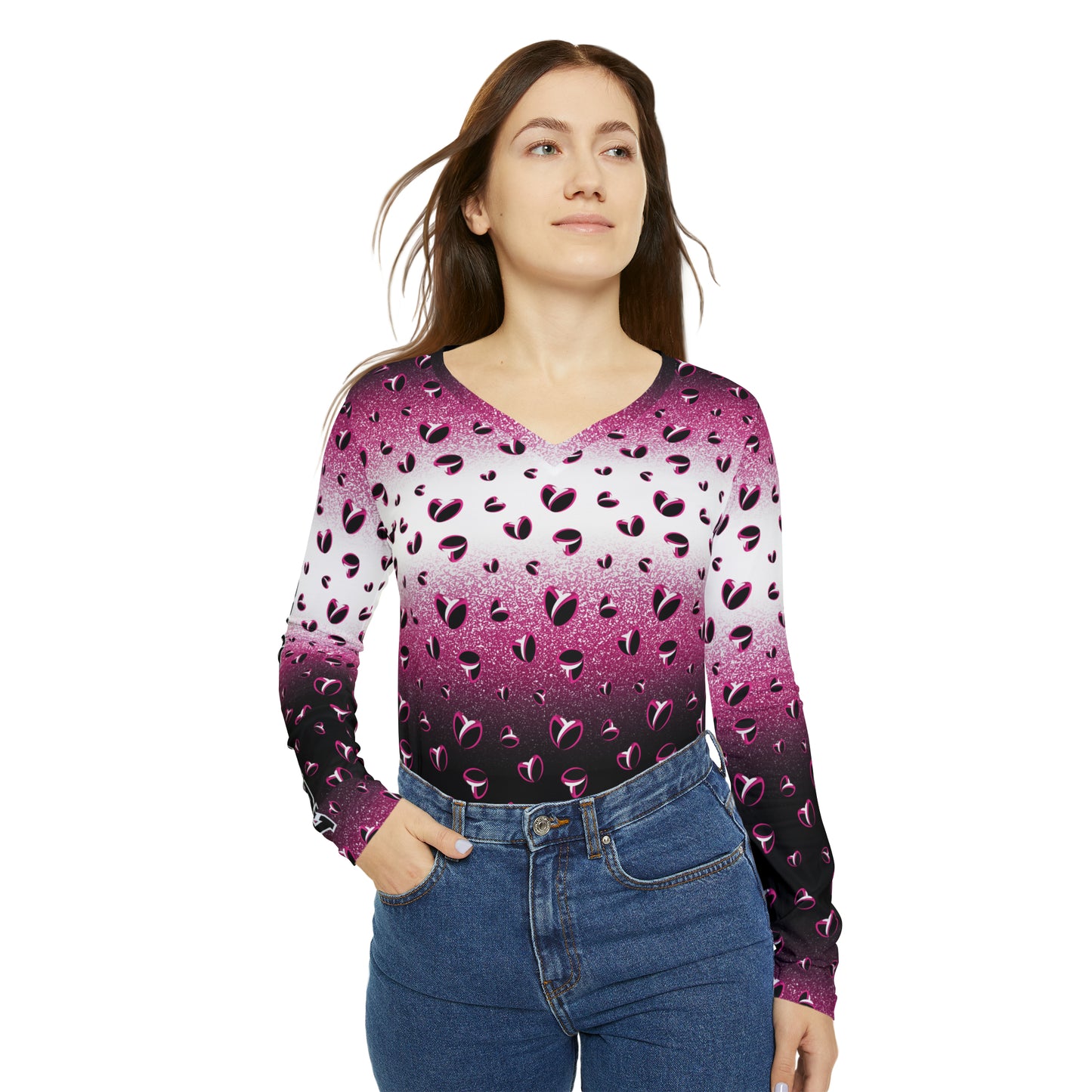 Pink Stardust & <3's Long Sleeve V-neck Shirt