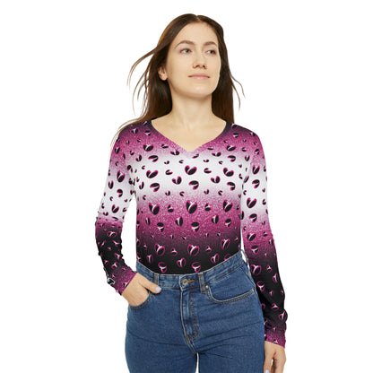 Pink Stardust & <3's Long Sleeve V-neck Shirt