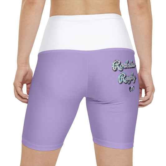Blueberry Trails High Waisted Polyester/Spandex Shorts  - Lavender & White