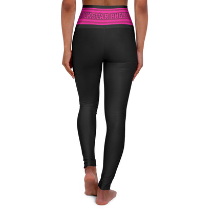 Pink Stripe Waistband Basic Black & Pink Leggings